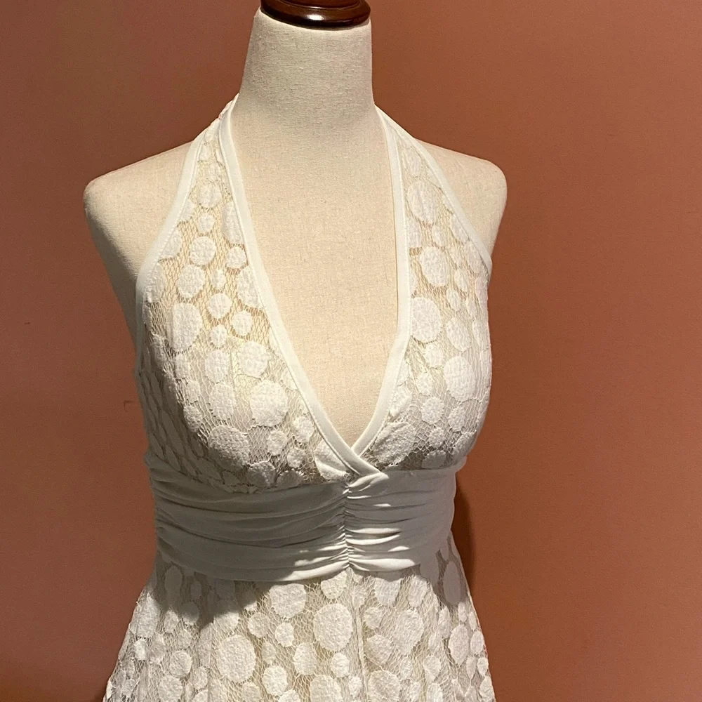 Halter Polka Dot White Cream Gold Mesh Dress - forever 21 - Picture 2 of 6